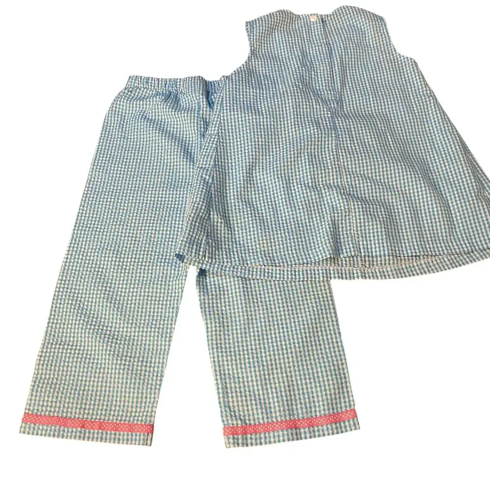 Rare Editions blue gingham ice cream embroidered tank shirt pant set SIZE‎ 6